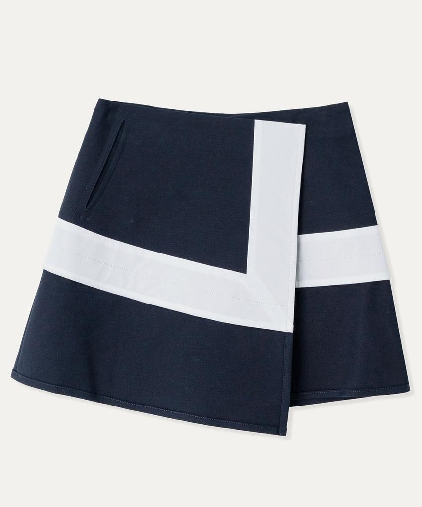 MAYOL Contrast Cotton Blend Wrap Skirt_Navy