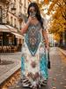 Plus Size Women's Holiday Style Round Neck Short Sleeve Long Dress