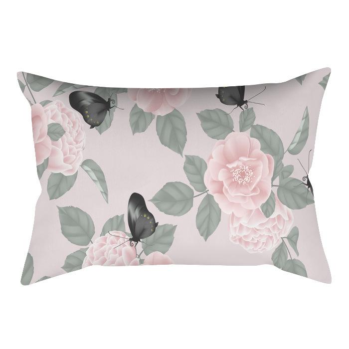 Home Flower and Green Plant Rectangular Waist Pillowcase, Peach Skin Velvet Digital Printed Throw Pillow, Office Waist Cushion Cover
