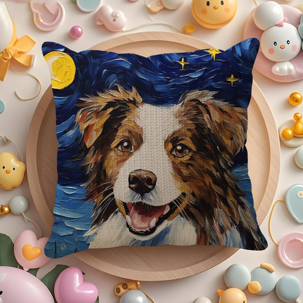 Creative Cute Starry Sky Puppy Pillow Case Pattern Printed Pillowcase for Living Room Sofa Cushion Cover Bedroom Decor