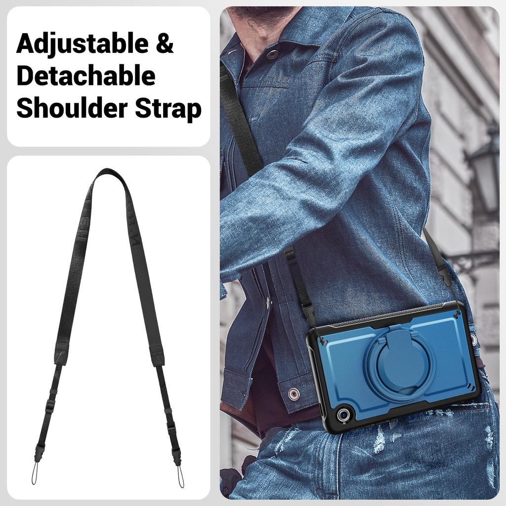For Samsung Galaxy Tab A11/A9 Case Rotating Kickstand PC + TPU Shockproof Tablet Cover with Shoulder Strap