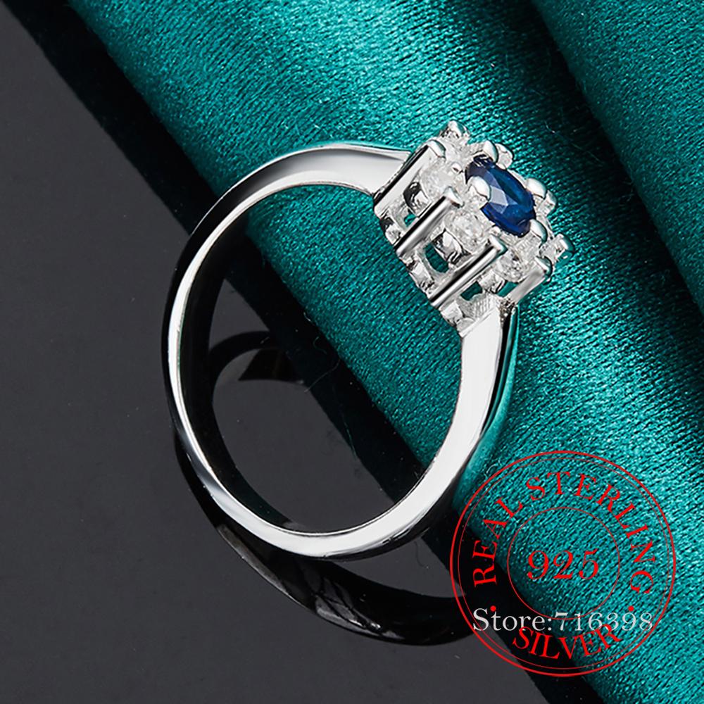 925 Sterling Silver Round Bule AAA Zircon Ring For Women Man Fashion Wedding Engagement Party Charm Jewelry