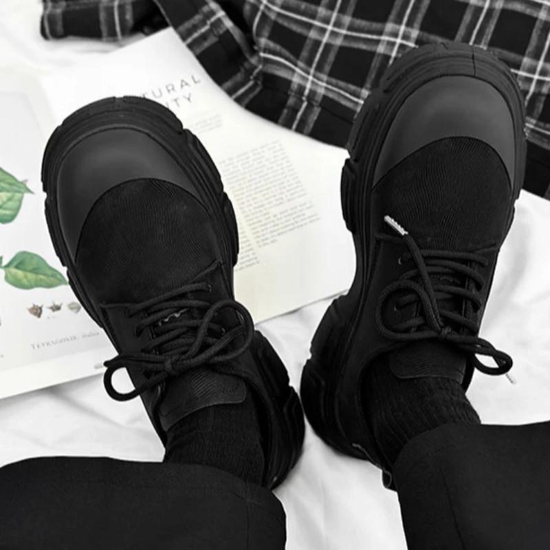 Fashion Leather Shoes for Men Lace Up Thick Sole Round Toe Platform Designer Size Man Casual Shoe 45 Classic Original Footwear Offer Pu