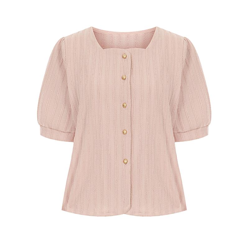 SELLY'S Gold Button Puff Short Sleeve Jacket_I6B-Cjk001