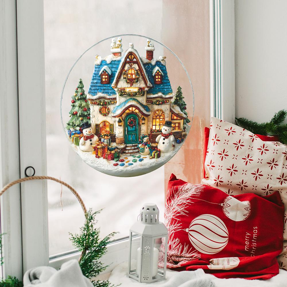 Cartoon Dream Christmas House Snowman Gift Home Glass Window Decoration Stickers