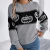 Autumn Winter Halloween Pumpkin Print Pullovers Sweaters Women Long Sleeve Casual Woman Sweater Elegant Round Neck Loose Warm Ladies Knit Jumper 25366