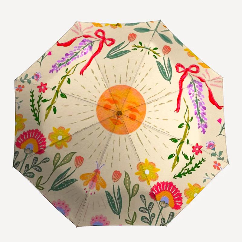 

1pc Floral Wreath Automatic Folding Umbrella, Portable & Foldable Design with 8 Ribs, Casual Outdoor Accessory Halloween and Christmas gifts