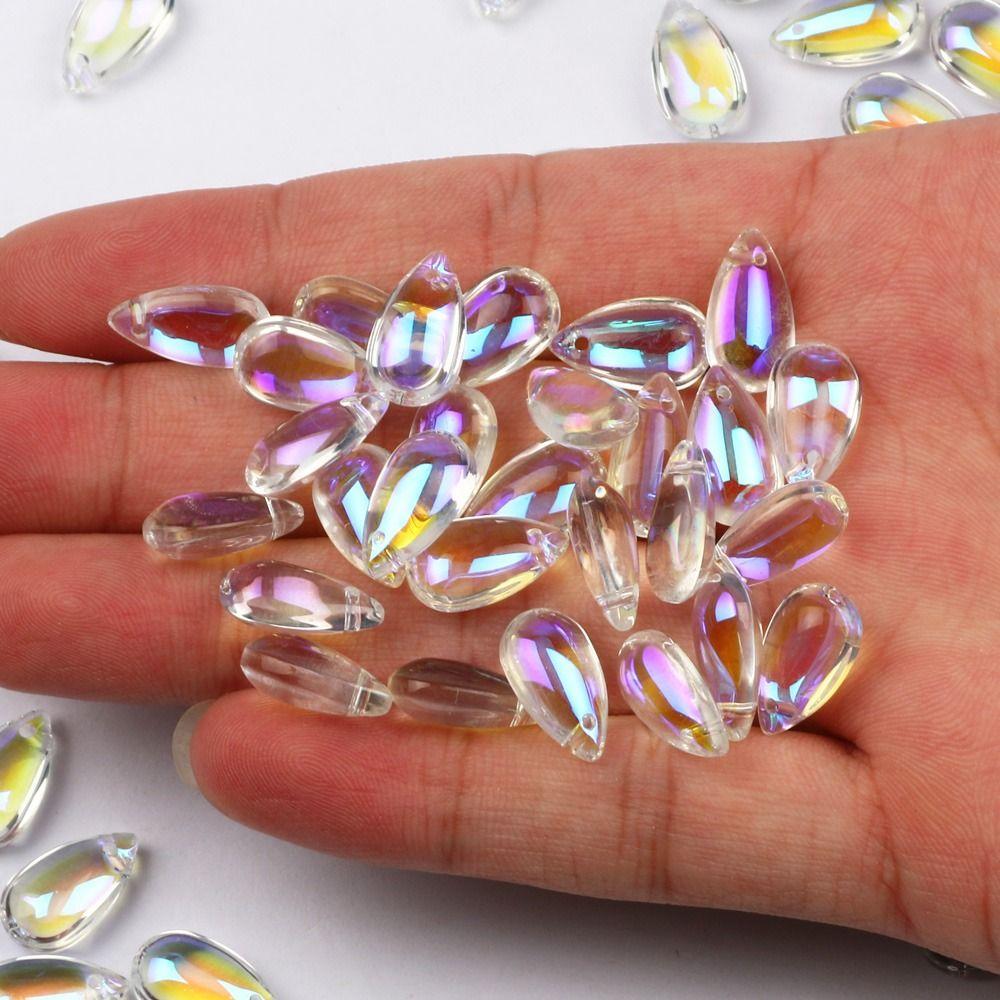 100 PCS Necklace AB Colorful Water Drop Crystal Transparent Perforated Glass Bead Glaze Bead DIY