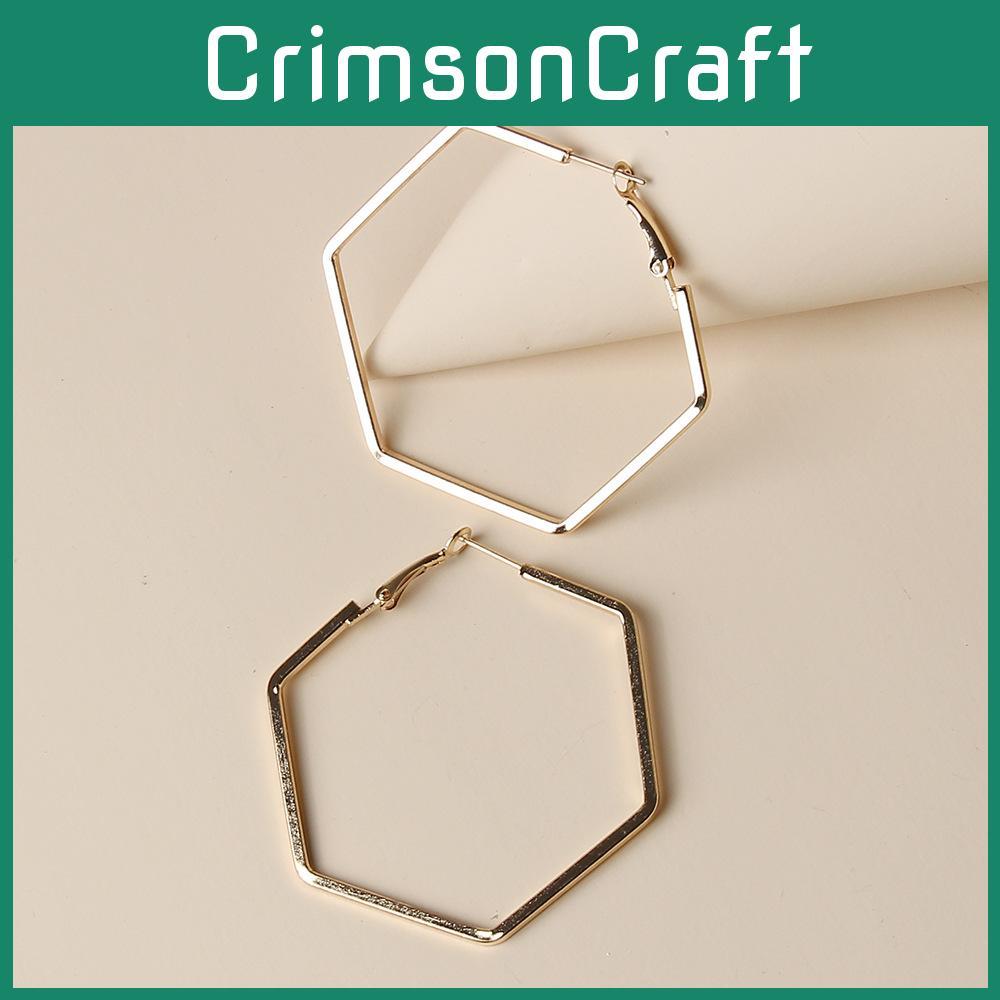 Contemporary Hexagon Geometric Ear Rings With Electroplated Gold For Female Fashion Lovers
