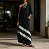 Women Casual Dress One Shoulder Maxi Dress, Color Block Loose Solid Long Summer Beach Vacation Flowy Sundress with Pockets Elegant