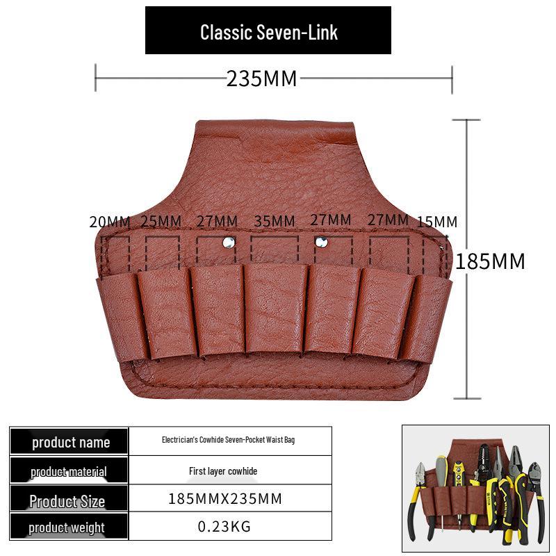 Men's Genuine Cowhide Tool Belt: Multifunctional, Sturdy, Waist-Worn Repair Kit with Five Pieces.