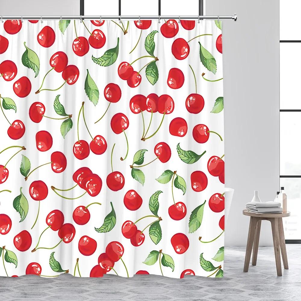 Tropical Fruits Shower Curtains Red Strawberry Lemon Pineapple Blueberry Cherry Bath Curtain Polyester Bathroom Decor With Hooks