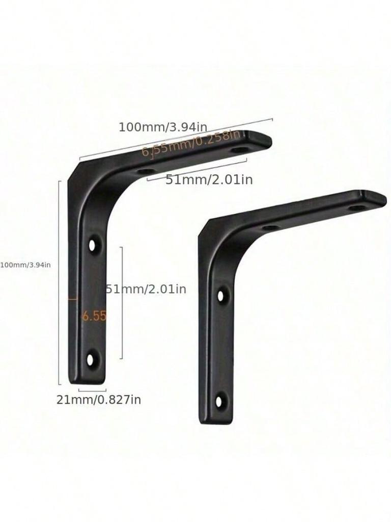 2Pcs Heavy-Duty Iron L-Shaped Shelf Brackets Right Angle Corner Supports for Wall Mounted Furniture Bracket Support Hardware