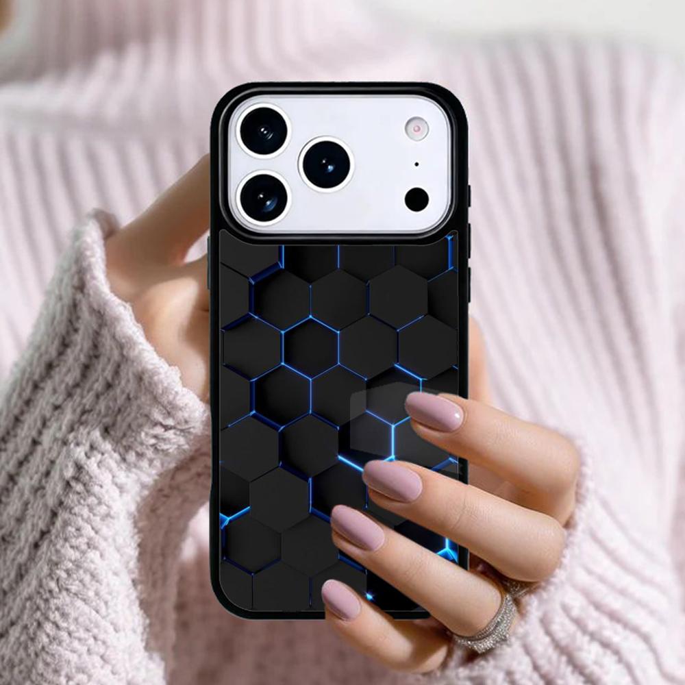 Carbon Fibre Futuristic Neon honeycomb Phone Case For Apple iPhone 17 Air 16E 15 14 Plus 13 12 11 Pro Max Mini Funda Cover
