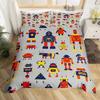Robot Duvet Cover Set Boys Girls Watercolor Robot Quilt Cover Modern Cartoon Super Robot Pattern Bedding Set Comforter Cover Set