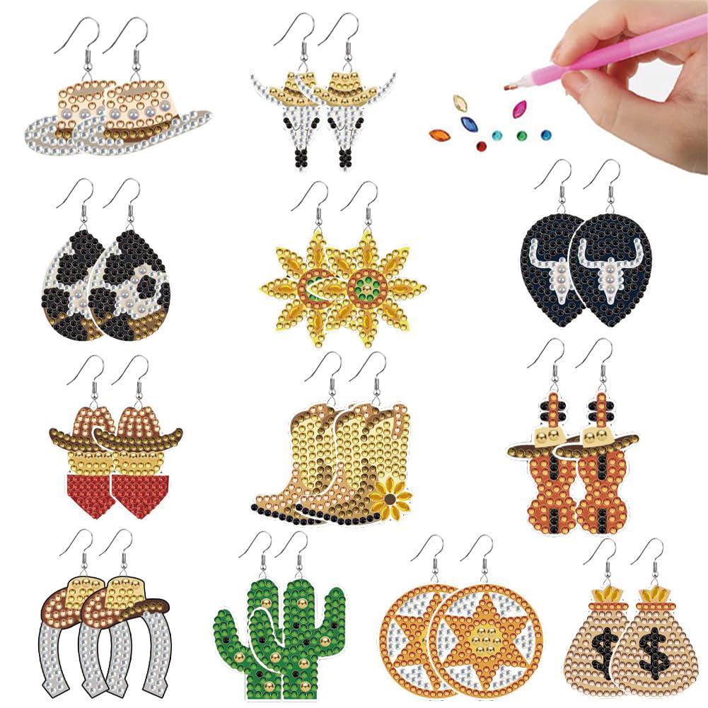 12 Pairs Double Sided Dangle Drop Mosaic Drill Earring Kits DIY Crystal Earring Making Craft Kit Mosaic Jewelry Accessories