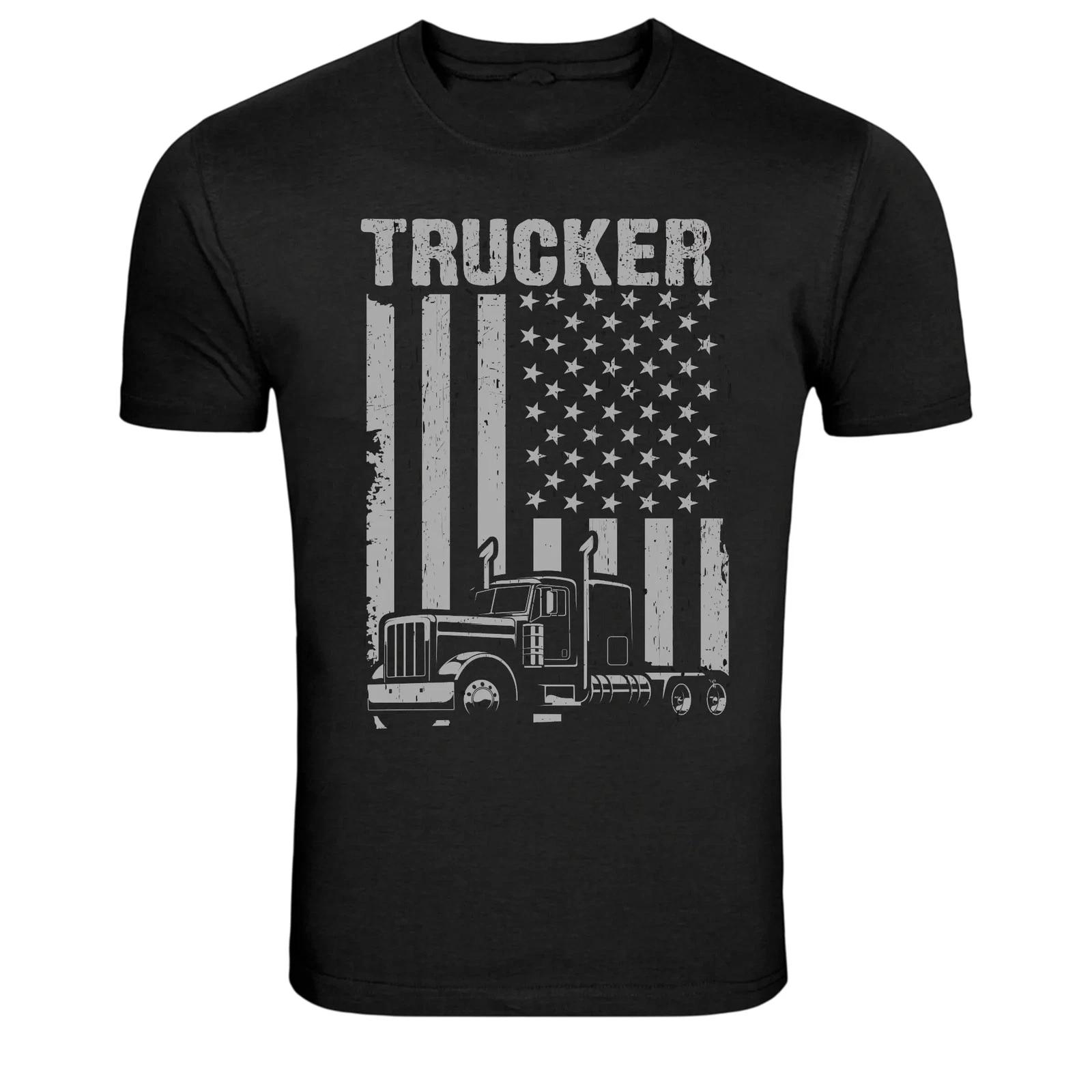 Trucker USA Flag Semi Truck Driver Graphic T-Shirt L