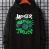 Men Front Print Hoodie, Monster Truck Cartoon Graffiti Off‑Road Car Graphic Hooded Sweatshirt, Racing Casual Loose Pullover Hoodie