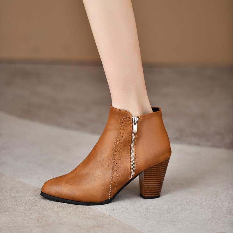 New Luxury Women Ankle Boots Fashion Leather Boots High Heels Ladies Shoes Side Zipper Short Boots For Women Shoes  Mujer