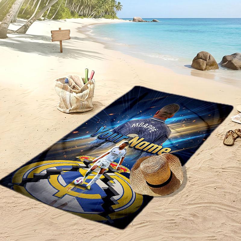 Kylian Mbappe Personalisiertes Bedrucktes Strandtuch Fußball Logo Unterstützung Benutzerdefinierter Name Text Saugfähiges Handtuch Für Sport Reisen Besonderes Geschenk
