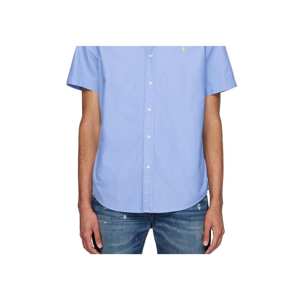 Polo Ralph Lauren Solid Color Polo Collar Logo Button Short Sleeve Shirt Men shirts Blue 710816449-018