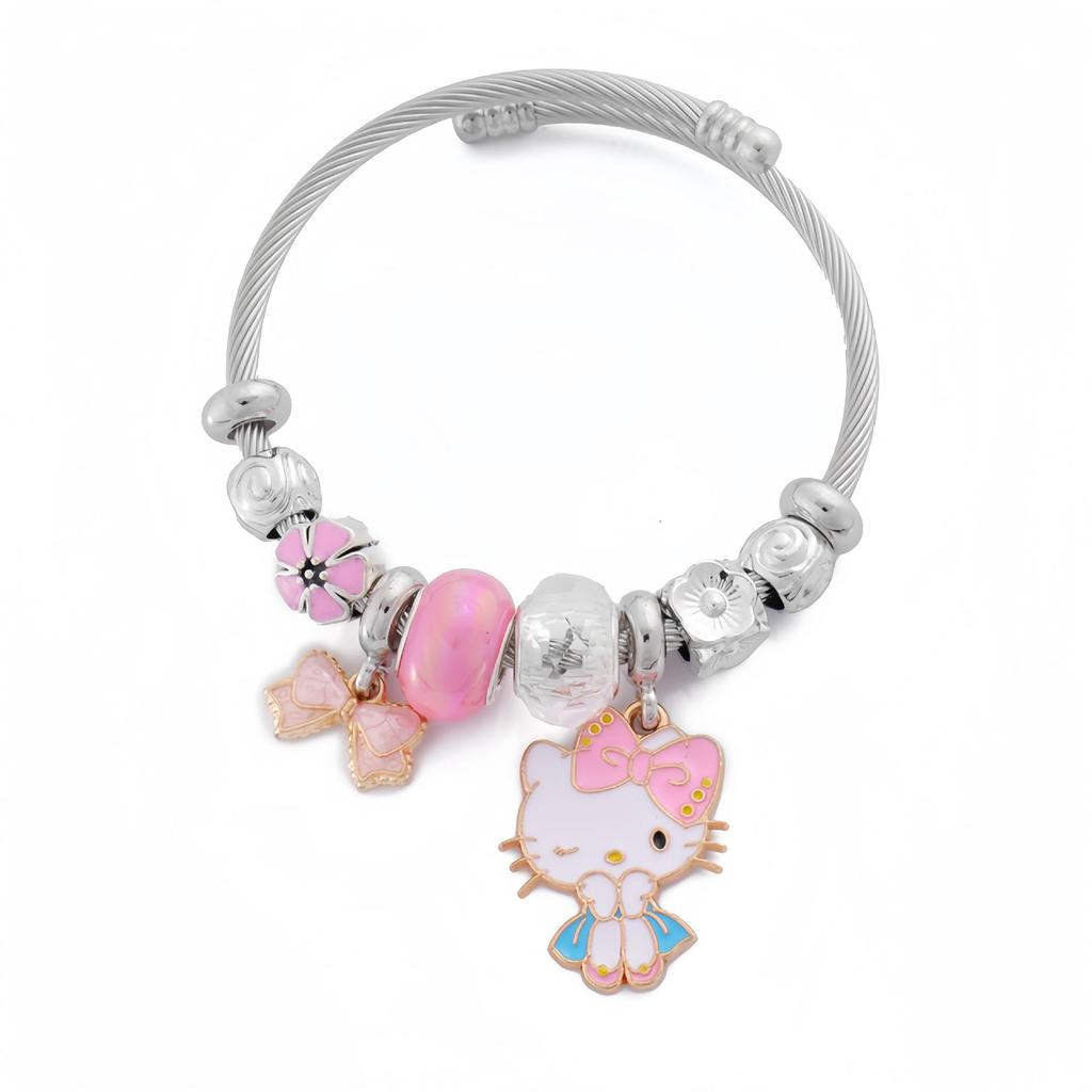 Hello Kitty Rosa Pandora Armband - Niedliches Cartoon-Katzen-Charme-Bügelarmband Schmuck