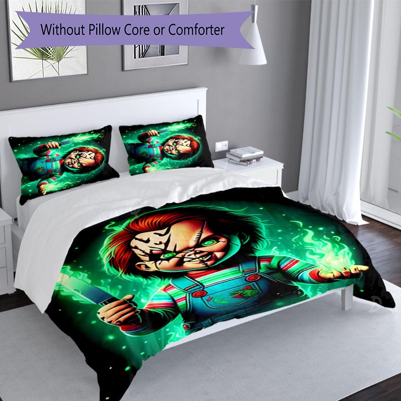 3pcs Chucky pattern bedding set duvet cover set includes duvet cover &pillowcases, perfect all season bedroom decoration & gift