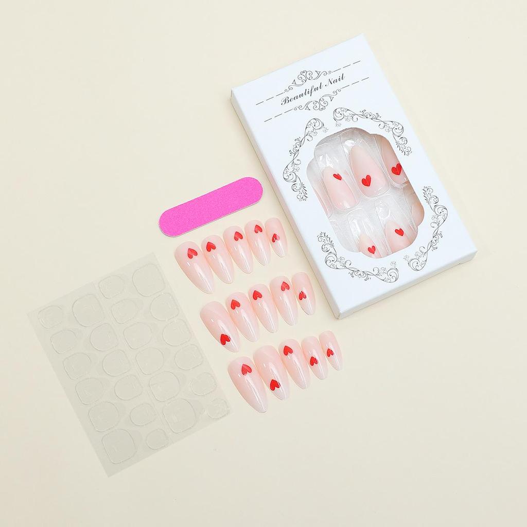 Valentine's Day Almond Shape Heart Print Wearable Nail Art