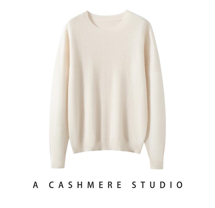 Women's Pure Cashmere Round Neck Sweater - Slimming Soft Knitwear for Autumn/Winter