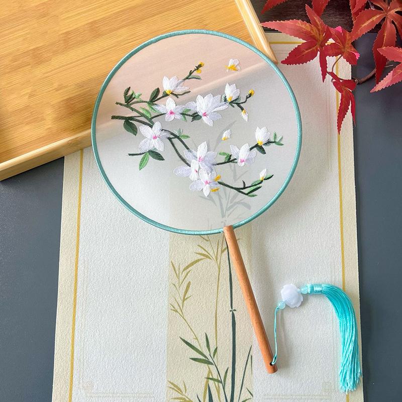 Vintage Doppelseitiger Fächer Blume Stickerei Handfächer Traditionelle Chinesische Kunst Handwerk Hanfu Tanzparty Zubehör Performance Requisiten