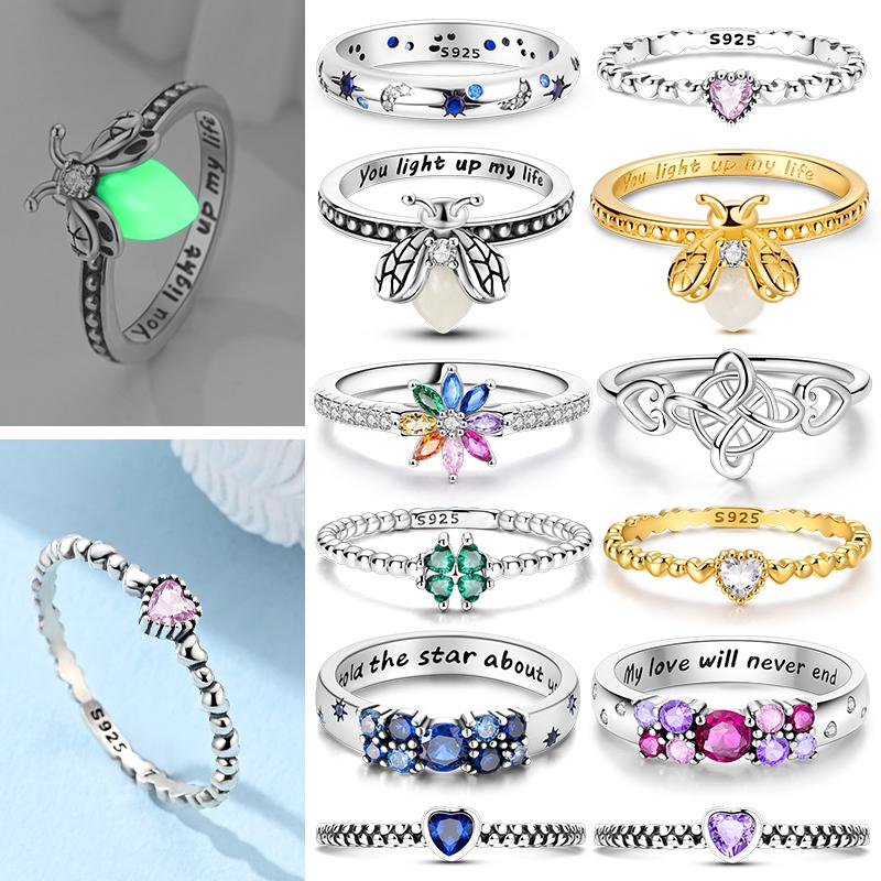 925 Sterling Silver Wedding Band Ring for Women Sparkling Starry Night Heart Zircon Stackable Ring Jewelry Party Engagement Gift