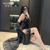 French v-neck lace suspender nightdress with chest pad backless long suspender skirt, thin waist thin ice silk loungewear