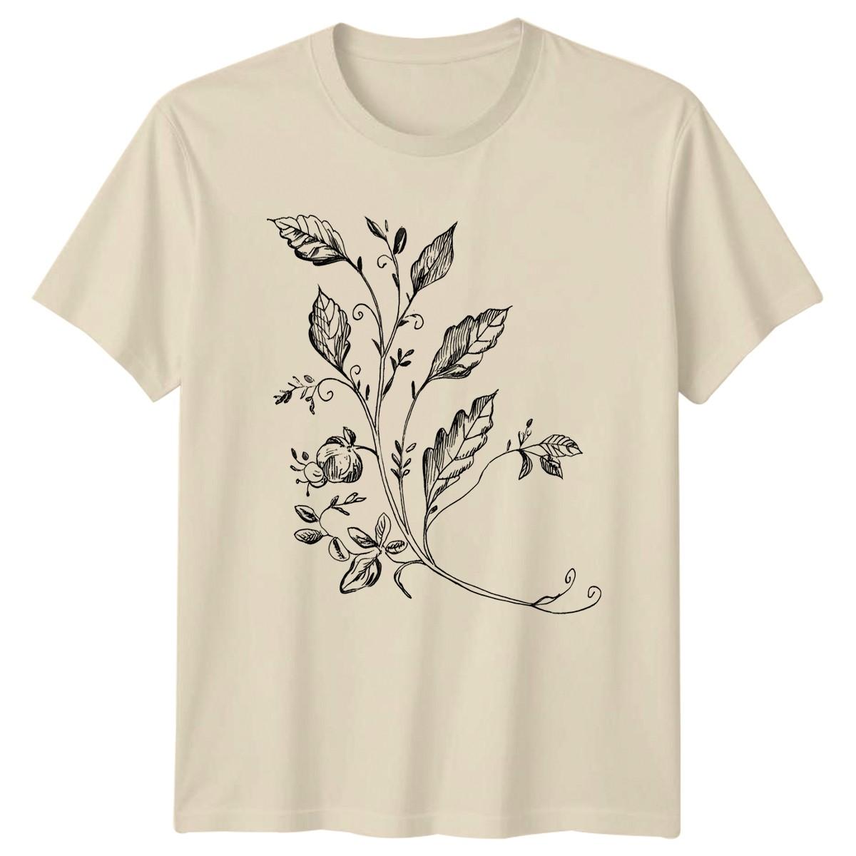 Vintage Botanical Engraving Style Detailed T-Shirt Nature Gift For Him And Her L