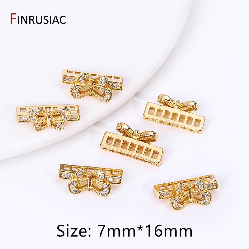 

18K Gold Plated Zircon Bow Beads Separators For Jewelry Making Supplies, Brass Separators For Multi-Strands Beads Jewelry 2 pieces