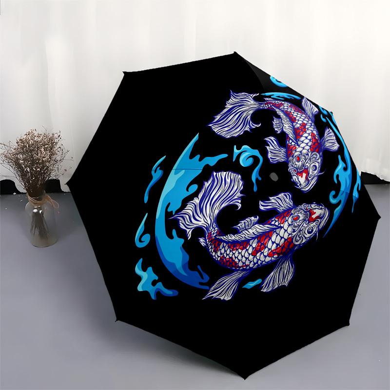 1pc Koi Fish Yin Yang Design Umbrella with Plastic Handle, Suitable for All Seasons Outdoor PT423