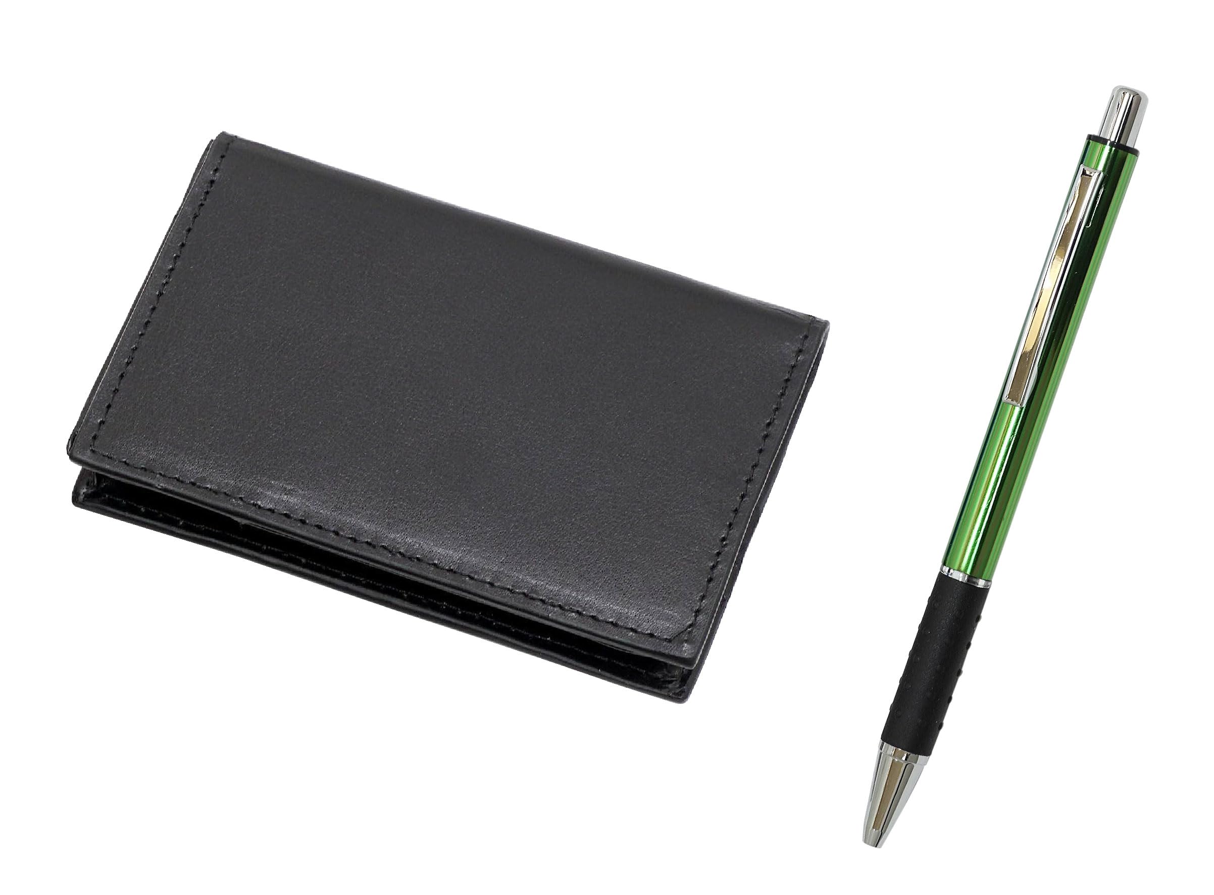 

Takizawa Recycled Cowhide Business Card Holder with Metal Pitch Grip Ballpoint Pen 4-Pocket & Set, Green, T23-LS030B-WZ2067BP-G зелений