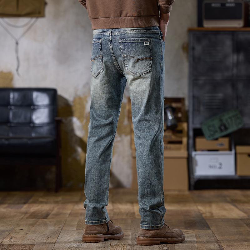 Four Seasons Quality American Casual Nostalgic Jeans Men's Straight Slim Elastic Youth Versatile Commuter Trendy Pants