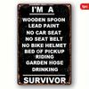 Vintage Metal Sign Im A Survivor 12x8 Inch Wall Art Decor Rustic Distressed Black Poster for Man Cave Gift