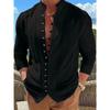 Retro Style Plus Size Solid Color Men's Cotton and Linen Long Sleeve Button Down Shirt with Stand Collar Spring Fall Outdoor