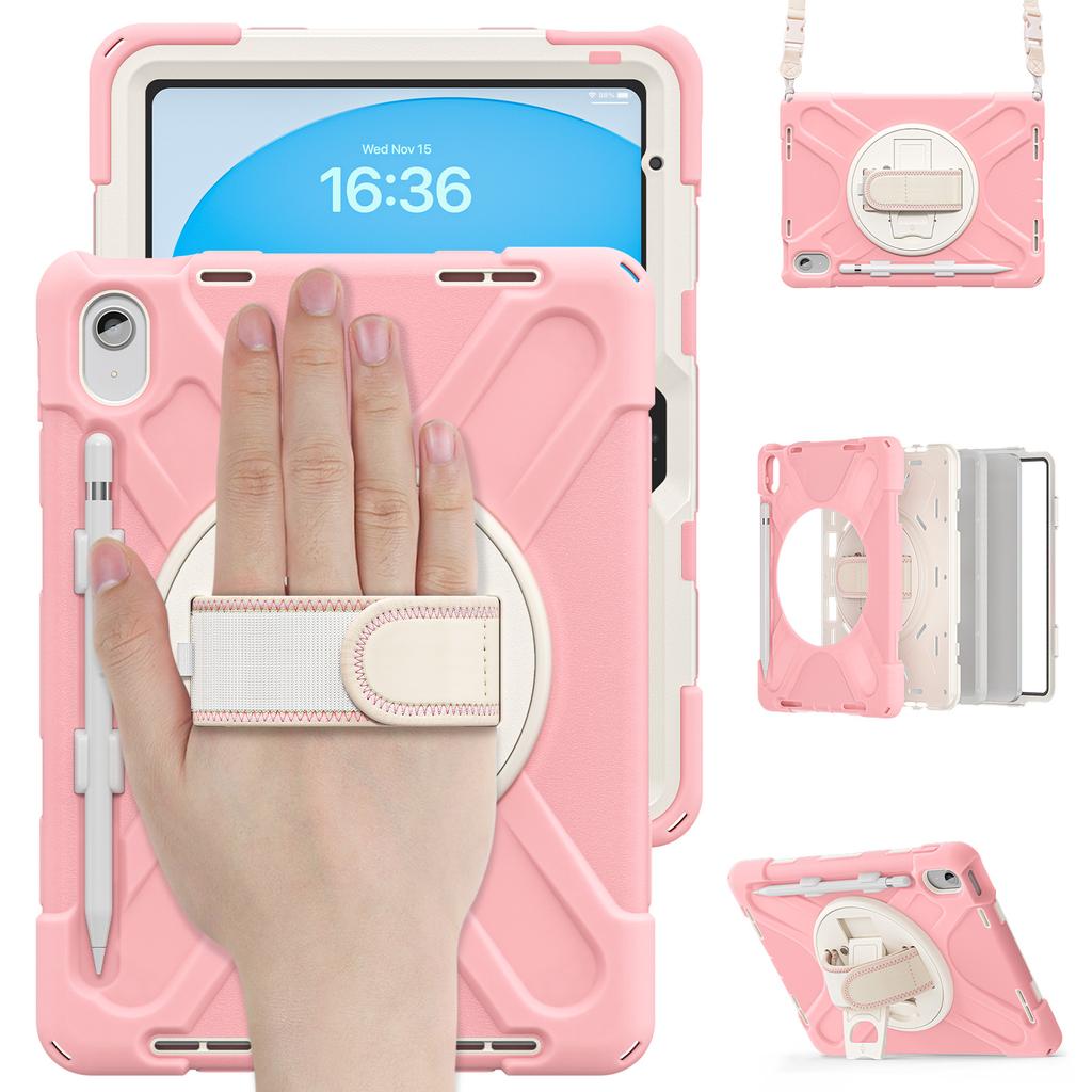 For iPad 11th Gen 11 inch 10th 10.9" With 360 degree rotate Stand Case cover with shoulder strap and pen holder