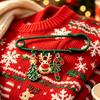 3Pcs Christmas Safety Pin Brooch Cute Snowman Bell Pendant Enamel Lapel Pins Festive Sweater Apparel Badges Accessories