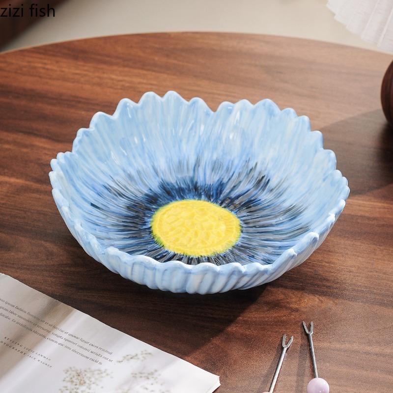 Flower Shaped Ceramic Fruit Plate Dessert Plate Salad Bowl Decorative Plates Candy Dish Snack Bowl Dim Sum Dish Storage Tray