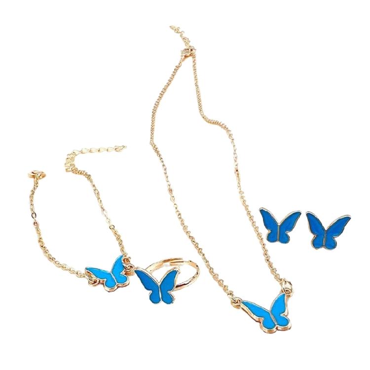 Contemporary Butterfly Necklace Bracelet Ring Earrings Jewelry Set Craftsmanship for Allergy Free Wear and Lasting Shine