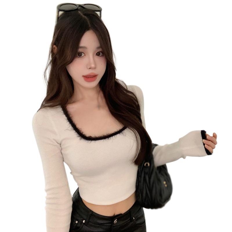 

Женский свитер Шерстяной Вставки Контрастный цвет Приталенный Весна Осень One Size