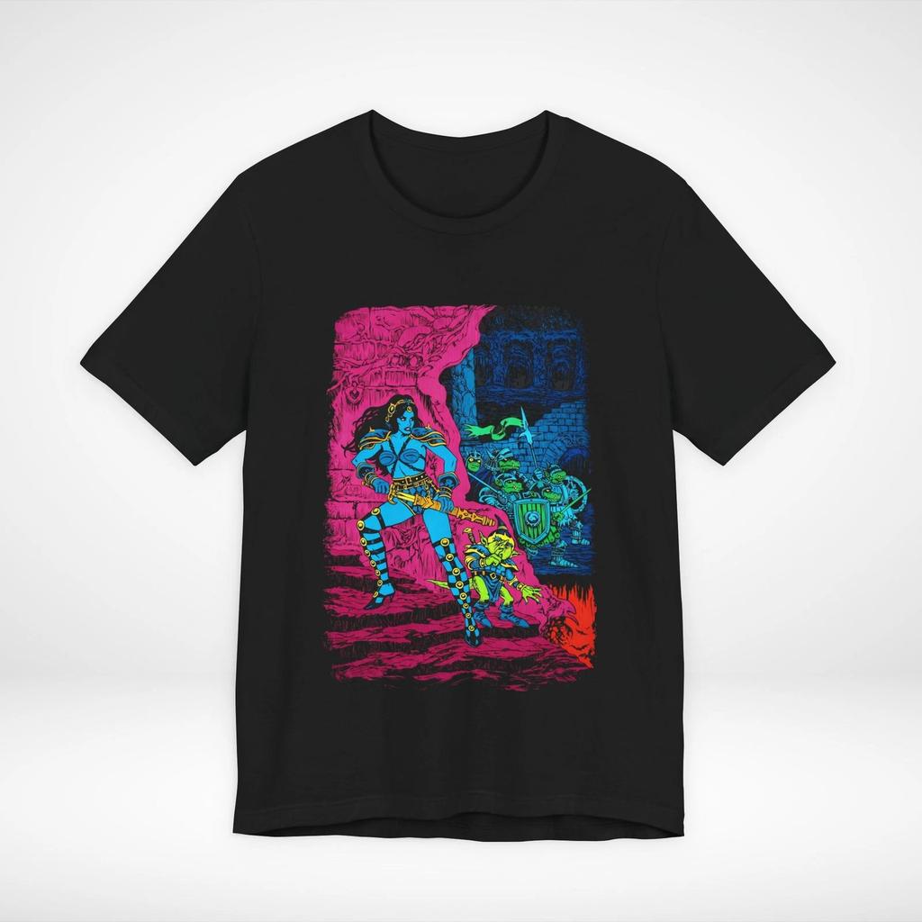 Fantasy Warrior Goblin Battle Graphic Tee Retro Comic Style Shirt Unisex