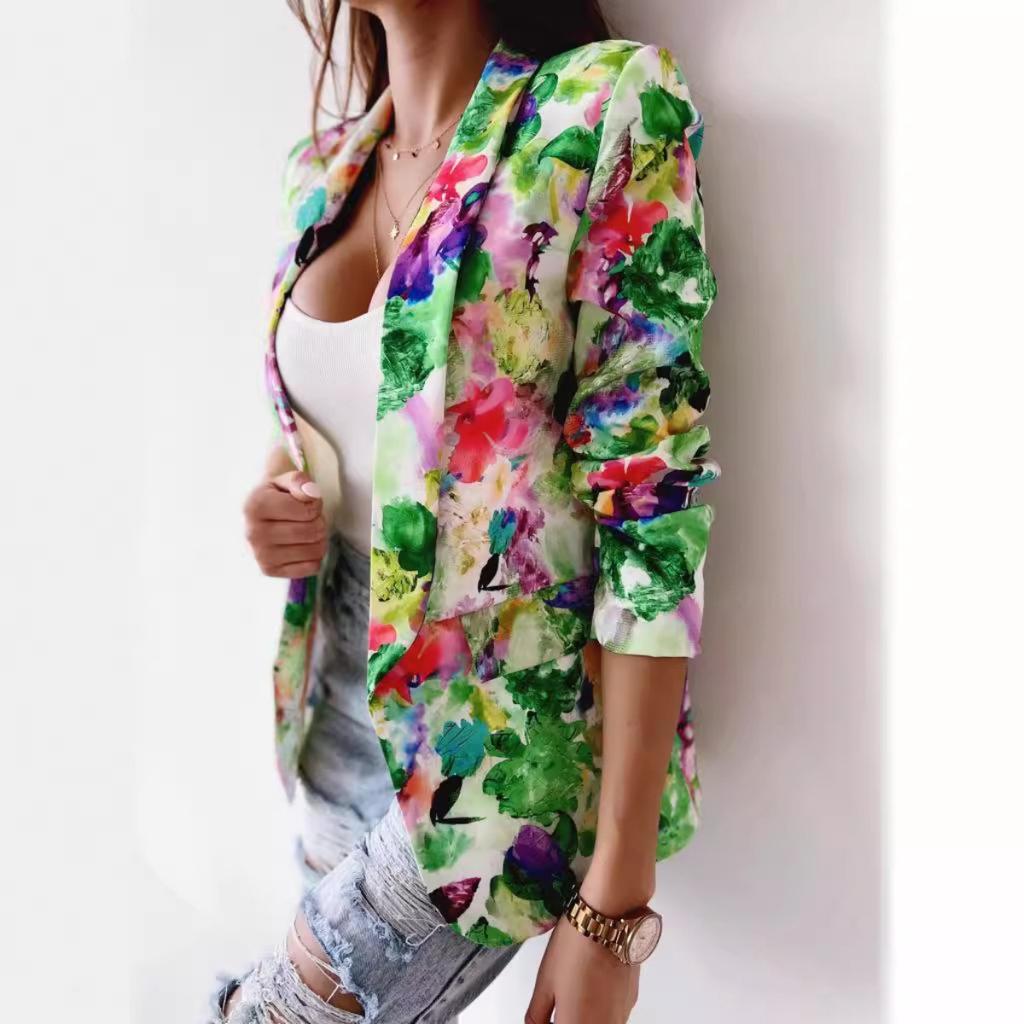 New Fashion Women's Printed Blazer, Casual Spring Outerwear, European American Style, Popular For Crossborder Women