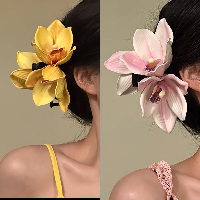 Large Orchid Flower Hair Claw Women Wedding Hair Clip Crab Girls Ponytail Shark Clip Headwear Hair Accessories