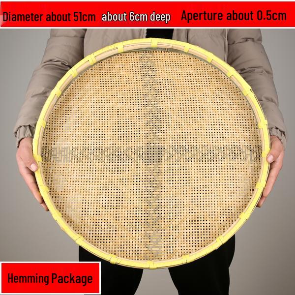 Bamboo Woven Round Winnowing Basket: Household Basket for Storage, Decoration, and Drying Tea or Goods