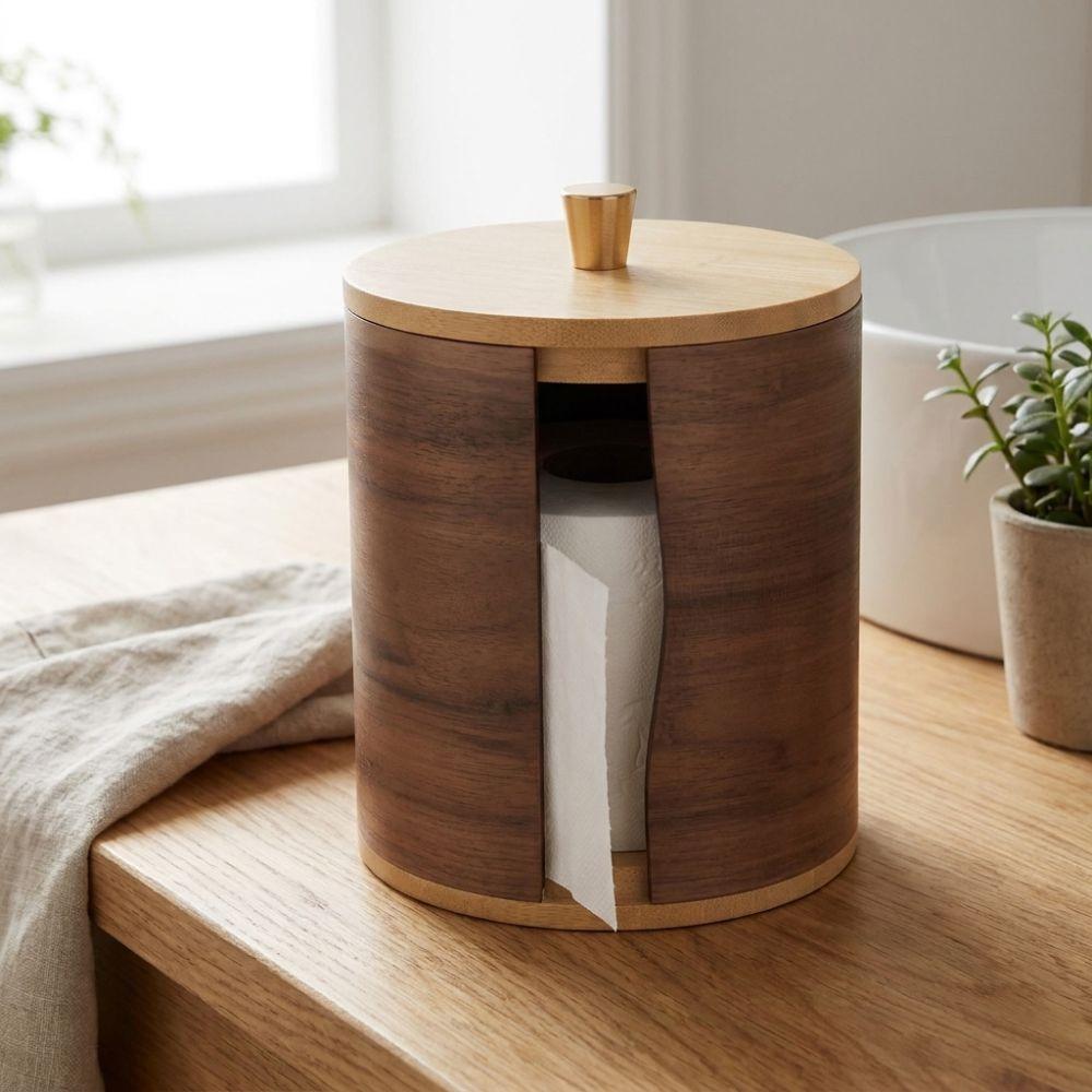 Wooden Roll Paper Dispenser Retro Toilet Paper Holder Creative Tissue Storage Box Living Room