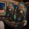 2pcs, Decorative Leopard Wild Animal Feline Print Car Seat Covers, Universal Fit For SUV Sedan Truck, Stylish Washable Fabric Ad
